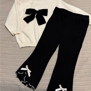 Kids Sweater with Black Bow and Black Pants Set